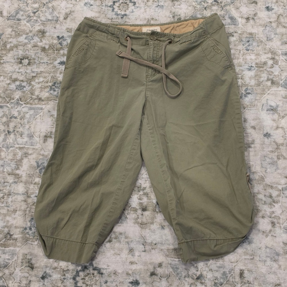 St Johns Bay Womens Olive Green Stretch Cotton Capri Cargo Pants Size 14